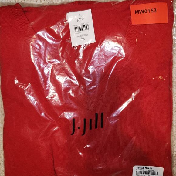 J.Jill $79 Medium Ruby Red V-Neck Cable Knit Classic Preppy Luxury Tunic Sweater - Picture 7 of 10